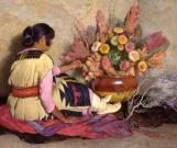 Joseph Henry Sharp, Crucita - Ragazza di Taos, con indosso un antico abito da sposa Hopi e dei fiori secchi, 1926-1928